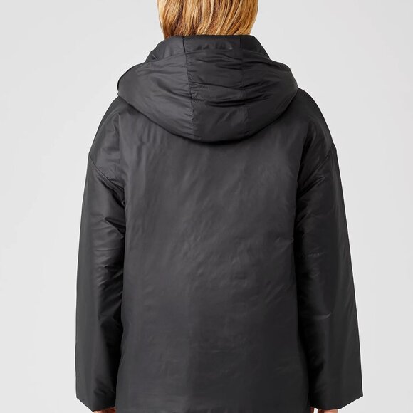 Eileen Fisher PL LP Petite Large Eggshell Recycled Nylon boxy puffer coat black - Picture 8 of 15